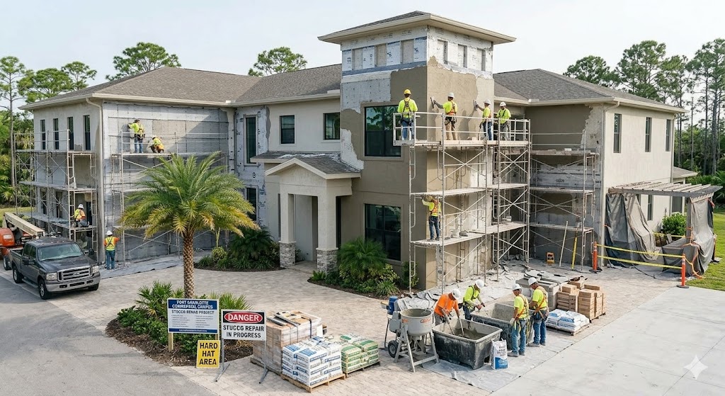 Finished stucco exterior house