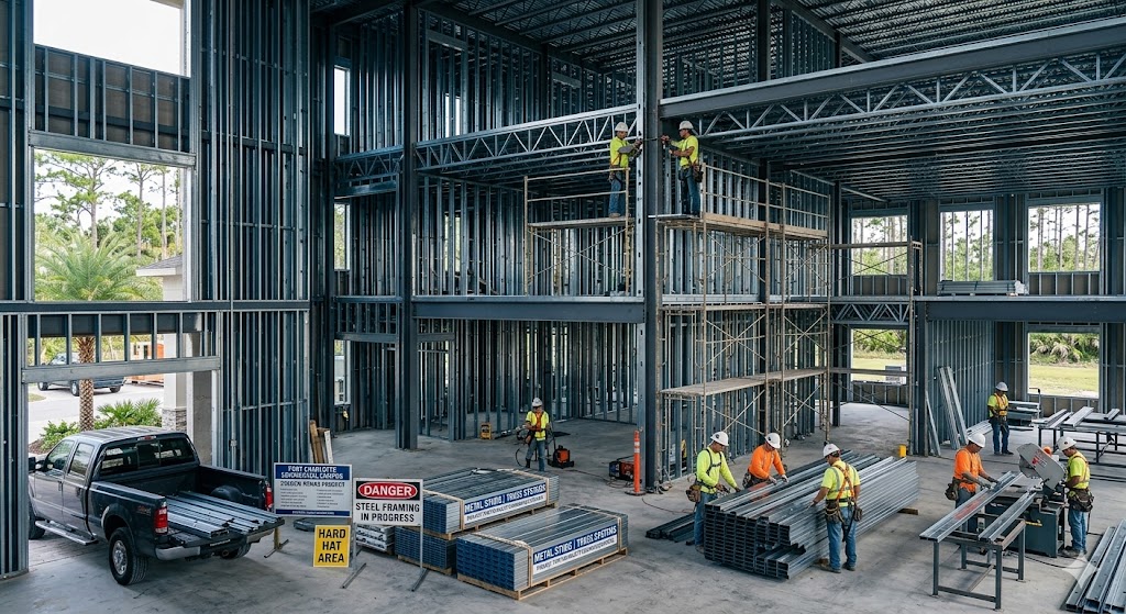 Steel framing metal stud job site construction